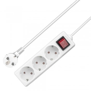 Extension socket No brand, 3 way, 250V, 16A, Cable, 1m., With switch, White