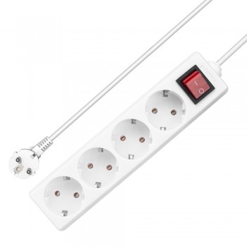 Extension socket No brand, 4 way, 250V, 16A, Cable, 5m., With switch, White