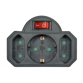 POWERTECH αντάπτορας ρεύματος PT-827, 1x schuko, 2x euro, 16A, μαύρος