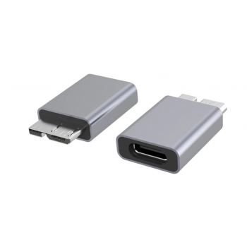 POWERTECH αντάπτορας USB 3.0 Micro B σε USB-C θηλυκό PTH-067, γκρι
